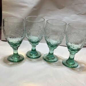 Elegant Green Glass Goblets Set